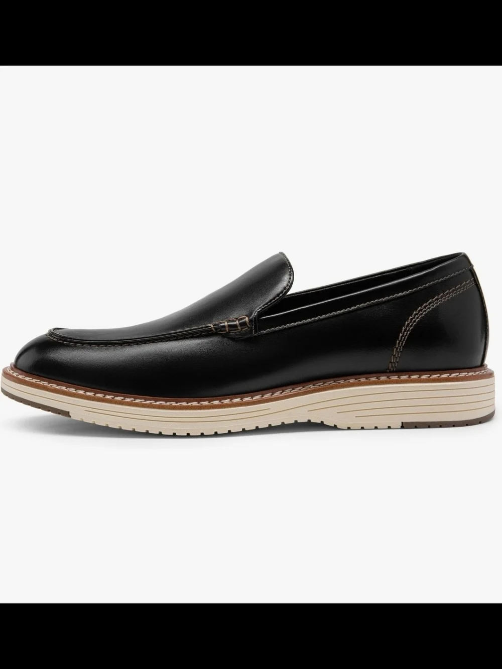Bruno Marc  Shoes Men's Black Leather Slip-On Loafer with Contrast Sole